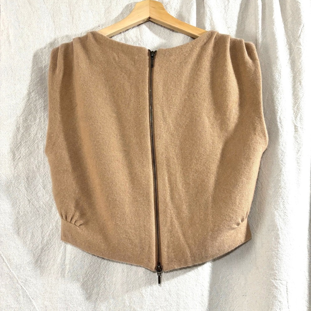 Pilcro Wool Cashmere Blend Sleeveless Knit Top Camel Tan Full Zip Back Small - Picture 2 of 6